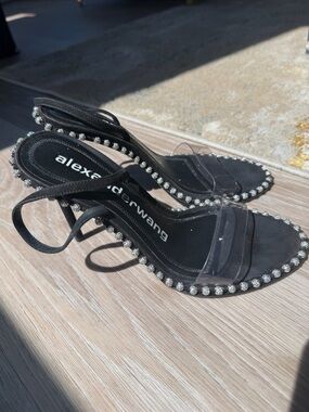 Alexander Wang Black Crystal-Trim Clear-Strap Sandals